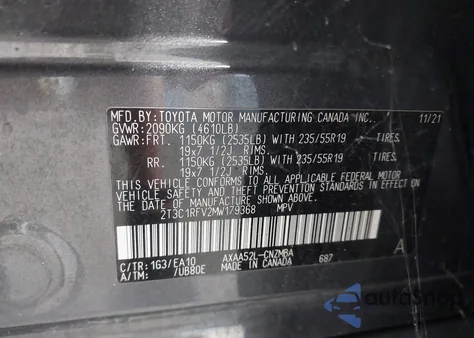 2021 Toyota Rav4 Xle Premium z USA, uszkodzony, nr VIN 2T3C1RFV2MW179368